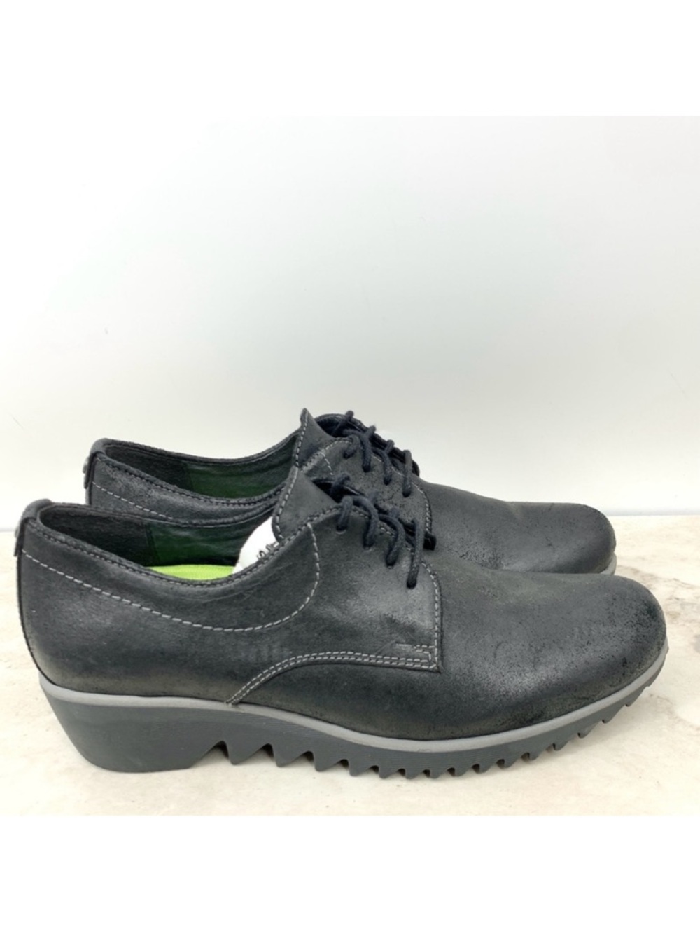 Wolky Golby Oxford Shoes Women 41 Size 10 Lace Up Low Heel Black Leather